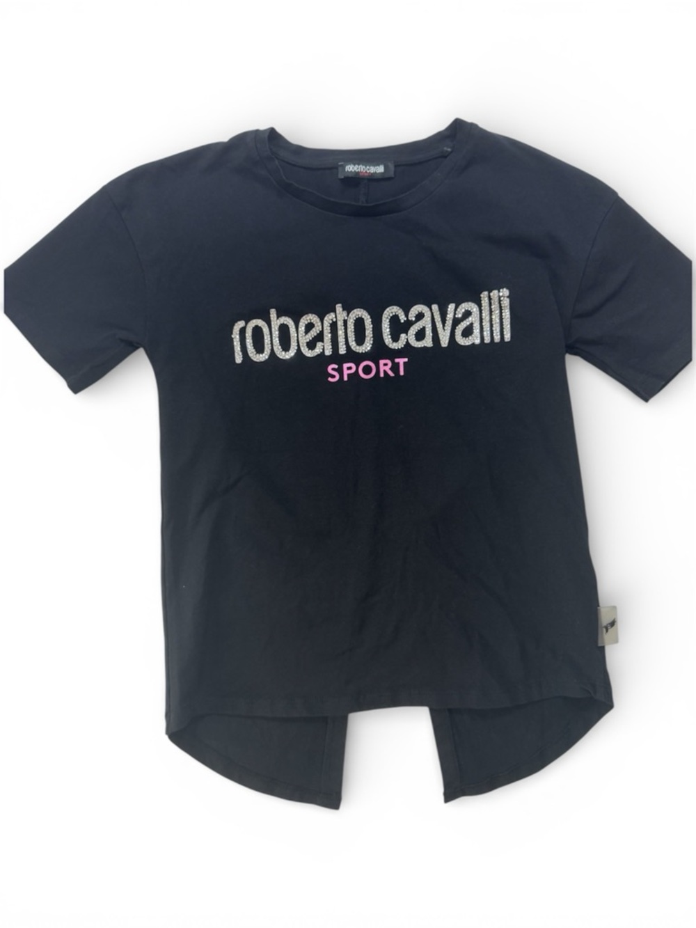 Roberto Cavalli Black Tee with Silver Logo and Pink SPORT